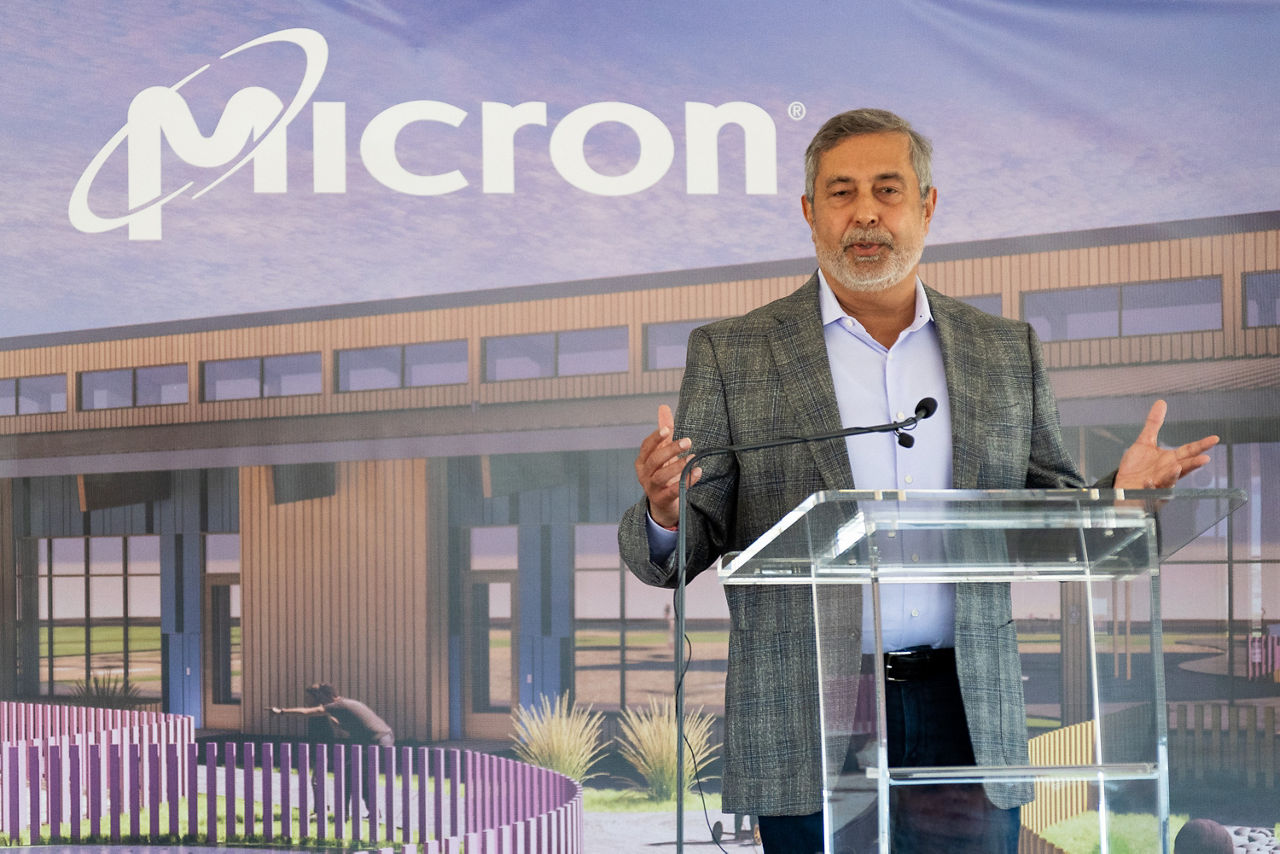Micron CEO addressing on stage