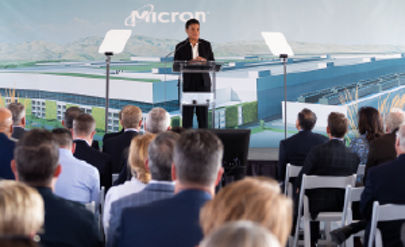 Micron Executive speaking at a podium
