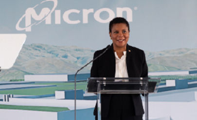 Micron Executive speaking at a podium