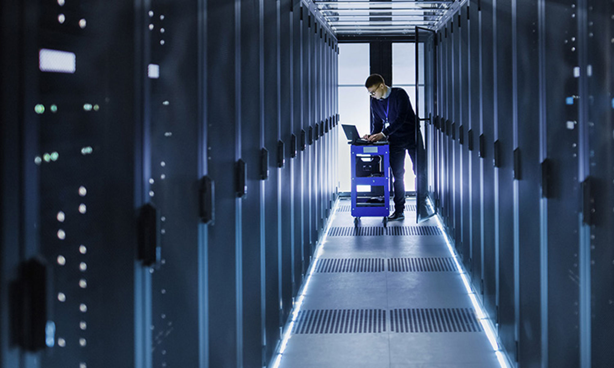 Person working in a data center