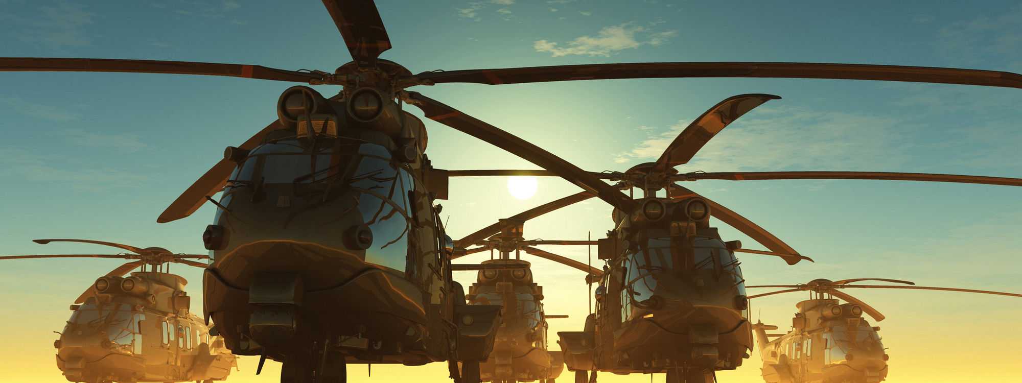 A group of military helicopters.3d render