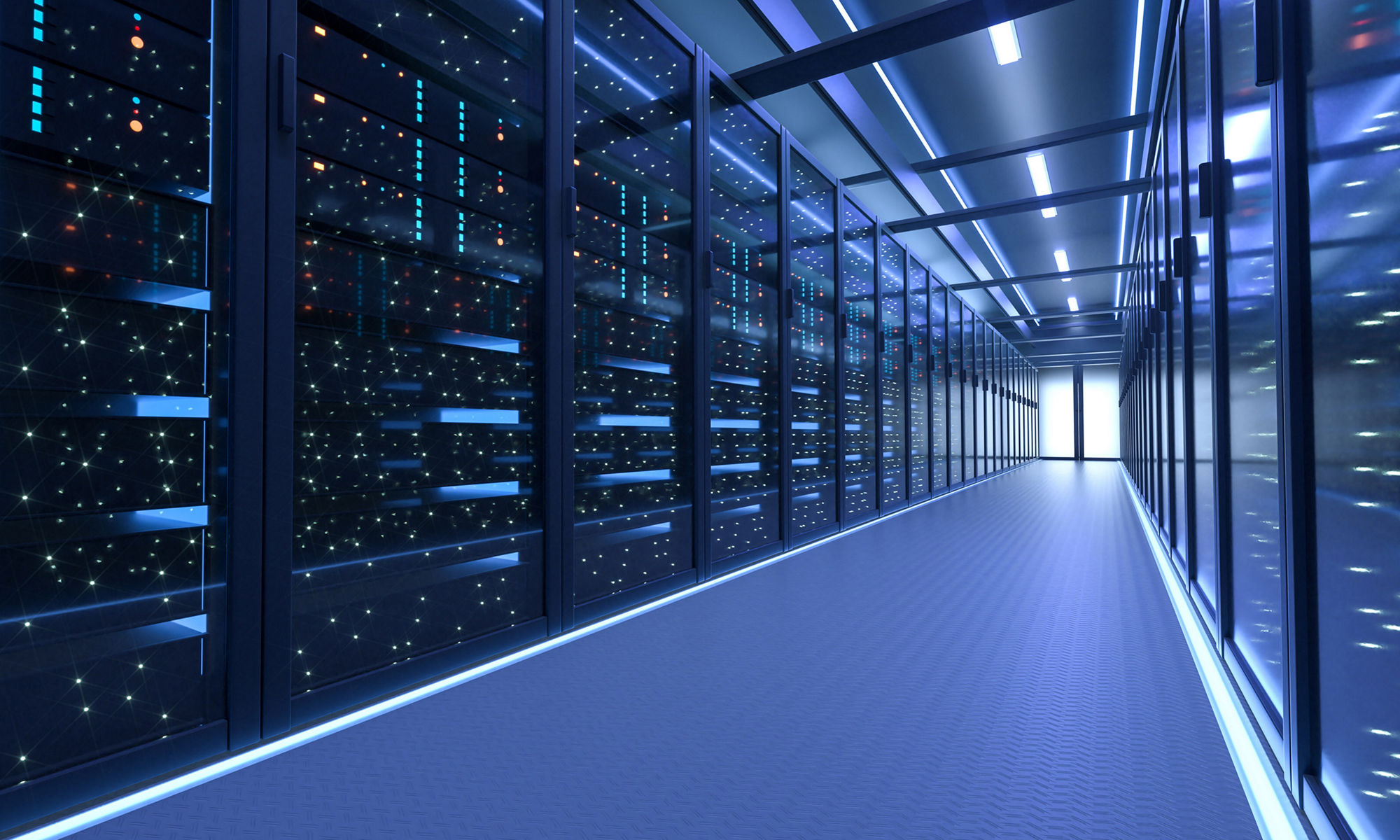 Working Data Center Full of Rack Servers and Supercomputers, Modern Telecommunications, Artificial Intelligence, Supercomputer Technology Concept.3d rendering,conceptual image.