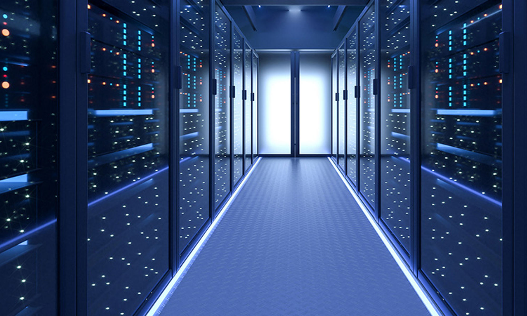 data center lighted in blue