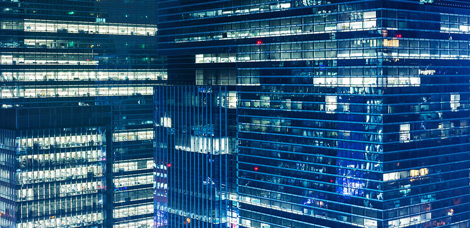 office buildings at night