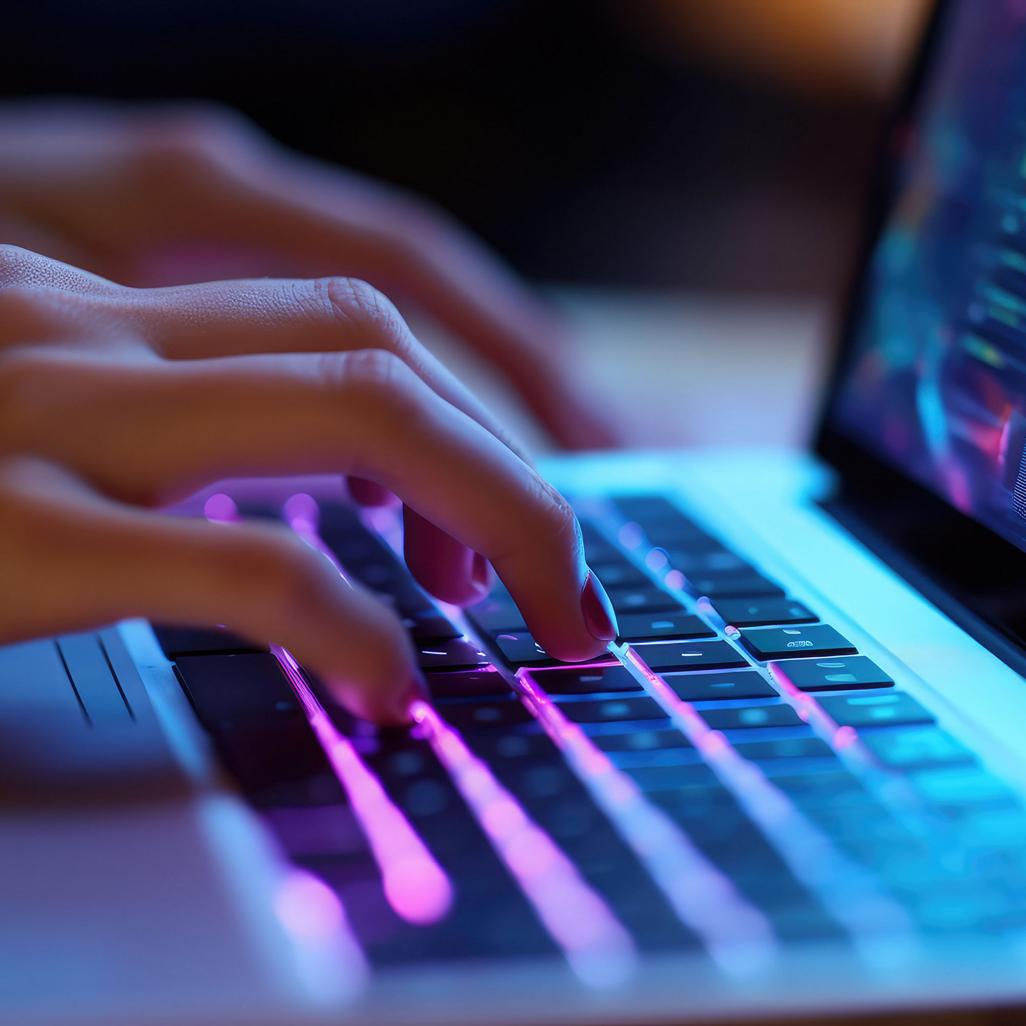 close-up hands on keyboard