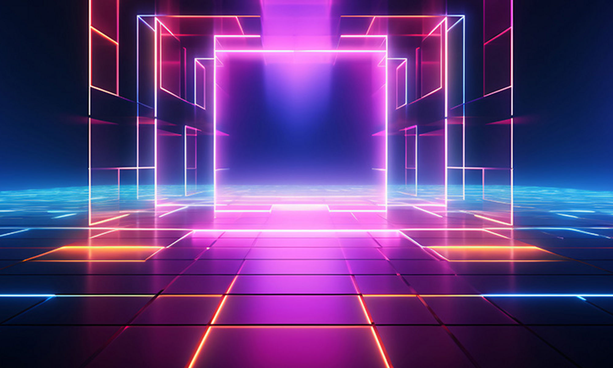 abstract neon lights forming a square in pink and blue
