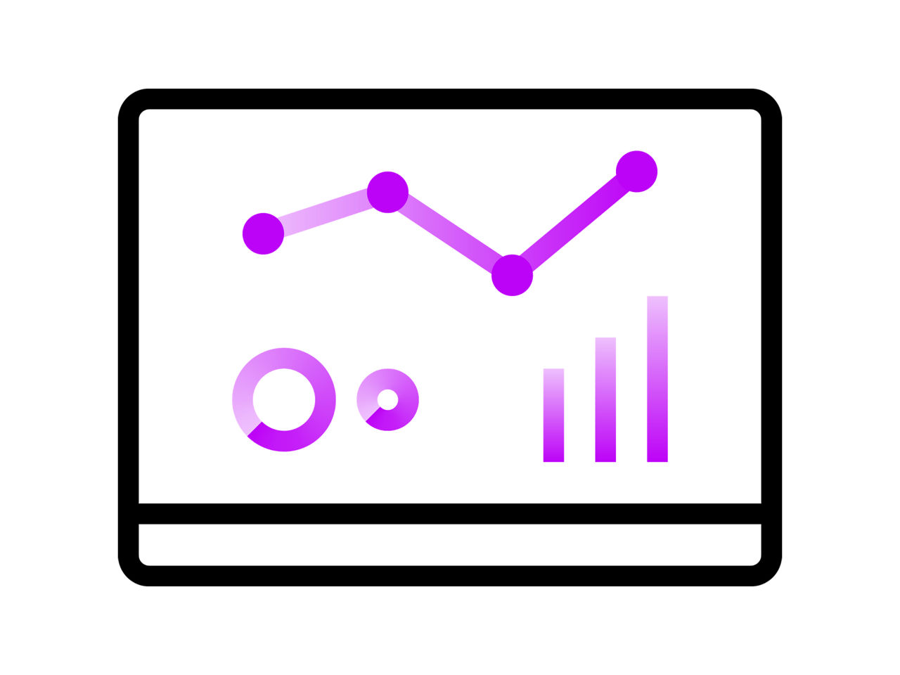 Black and purple icon of a chart with different graphs