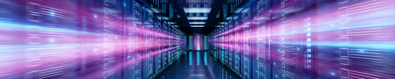 data center room with pink glares