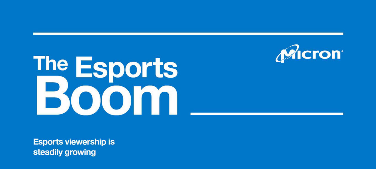 Blue banner with the words 'The Esports Boom', Micron logo, indicating the significant rise in esports viewership