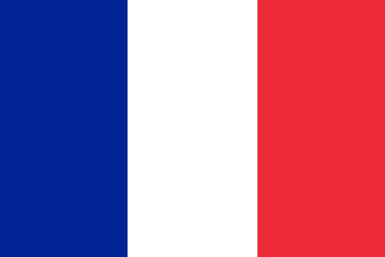 French flag (Vertical stripes of Blue, White and Red, left to right)