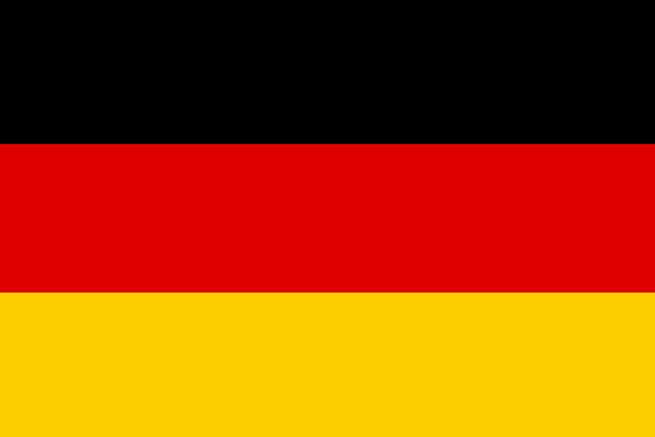 German flag (Horizontal stripes of Black, Red and Yellow, top to bottom)