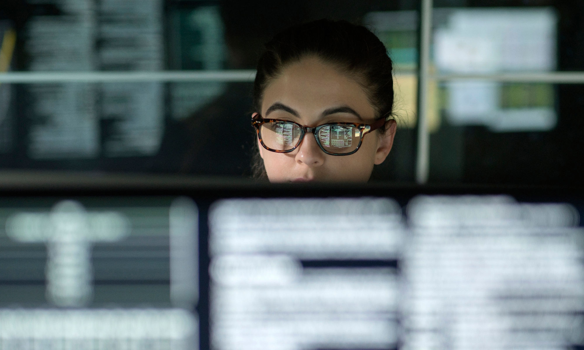 Woman working on computer.