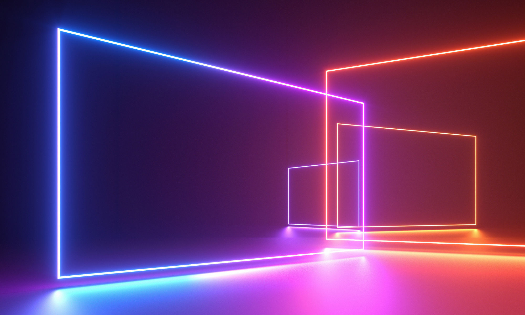 data center with neon pink and blue lights