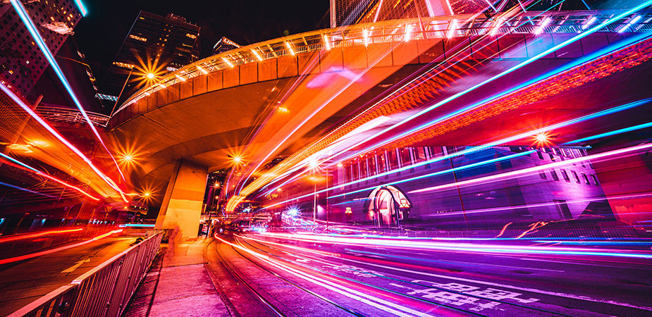 City lights with different vibrant colors 