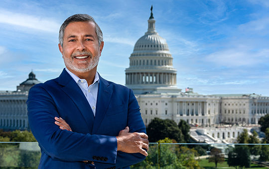 Micron Chairman, President and CEO Sanjay Mehrotra in front of the US Capitol building