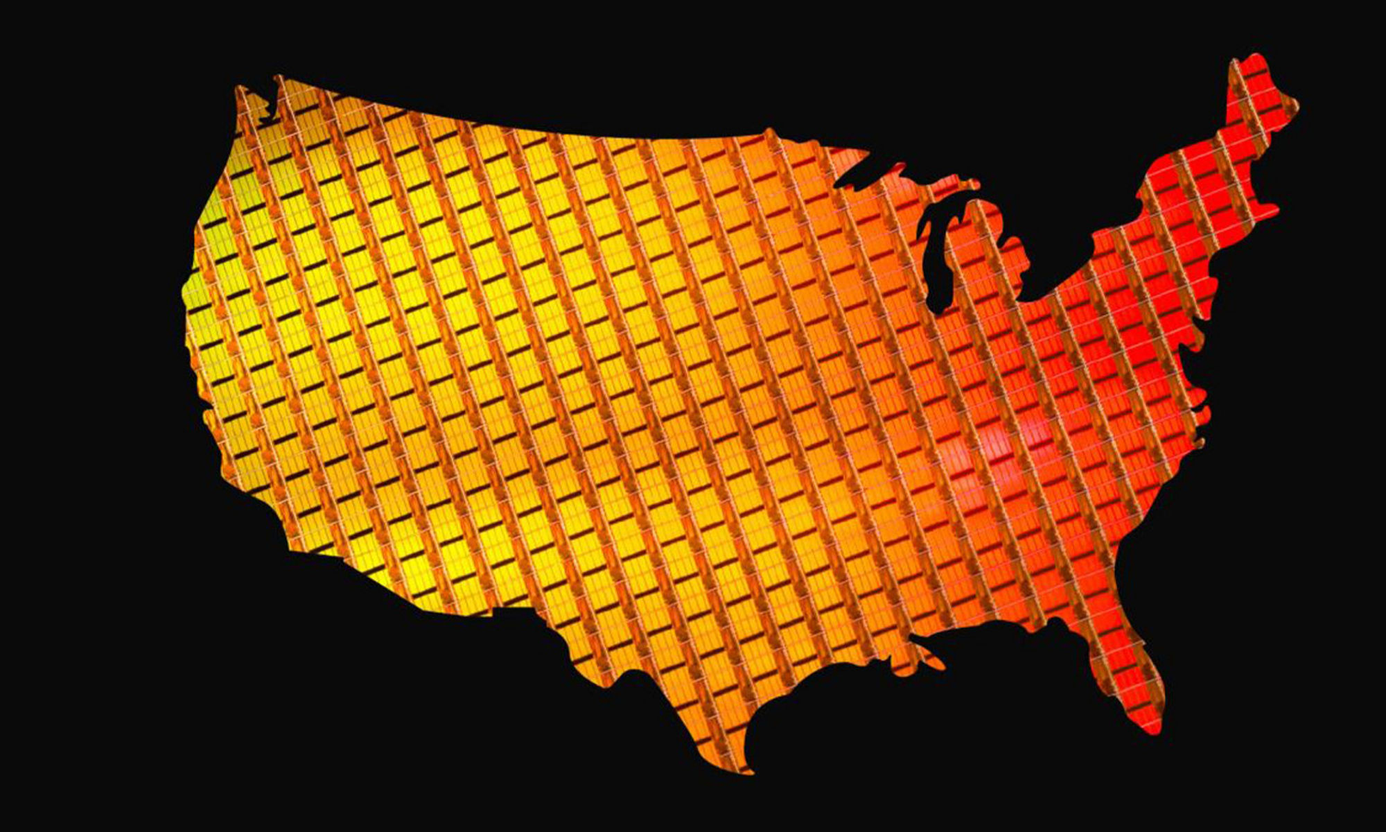 Map of the United States with a wafer inside