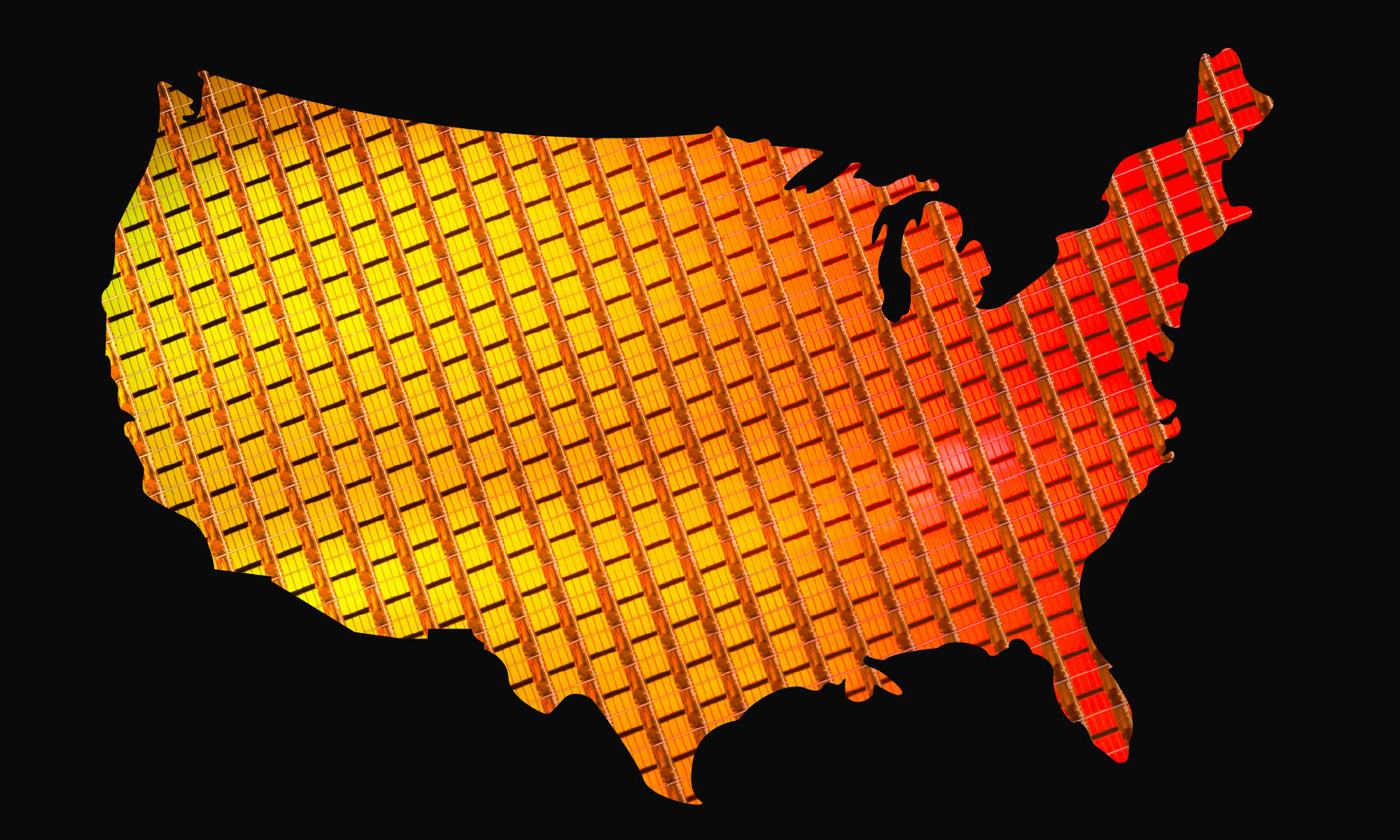 Map of the United States with a wafer inside