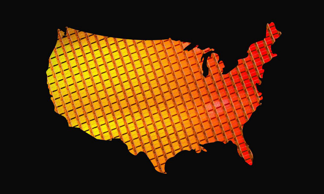 Map of the United States with a wafer inside