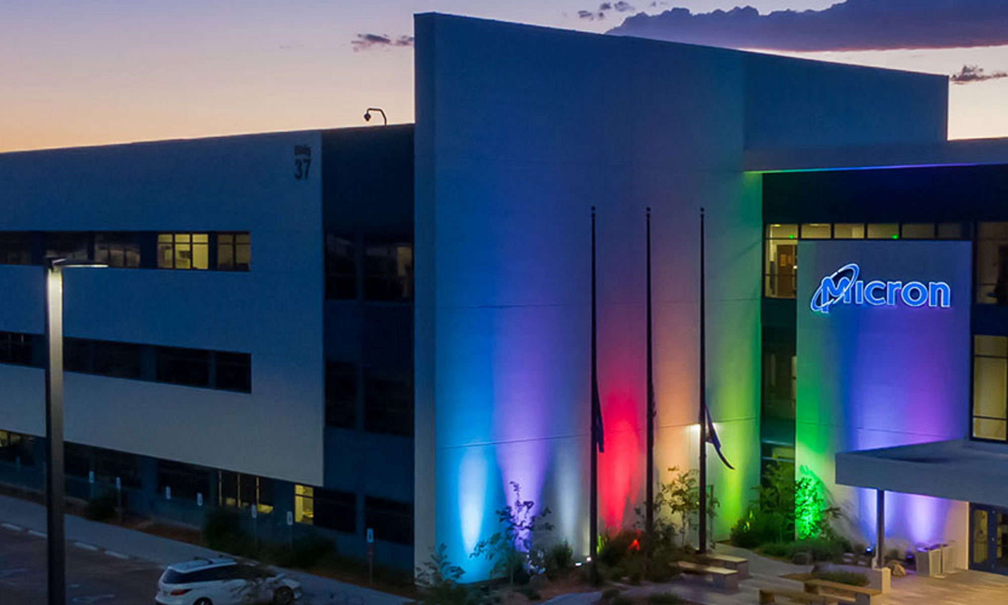 micron building in pride lights
