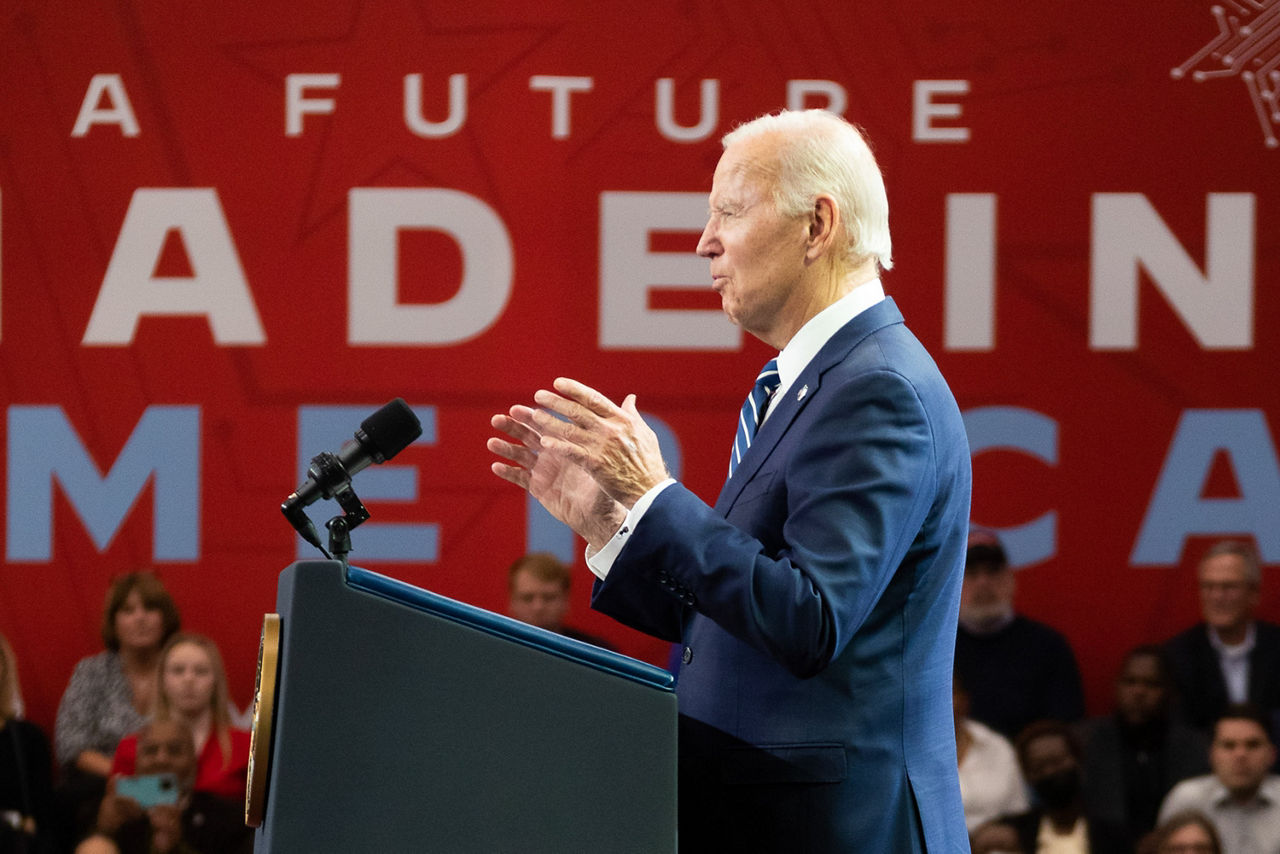 President Joe Biden addressing the audience