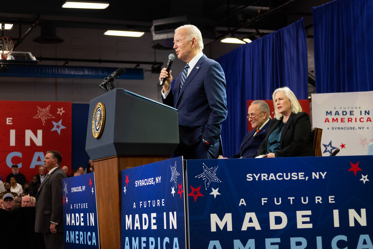 President Joe Biden addressing the audience