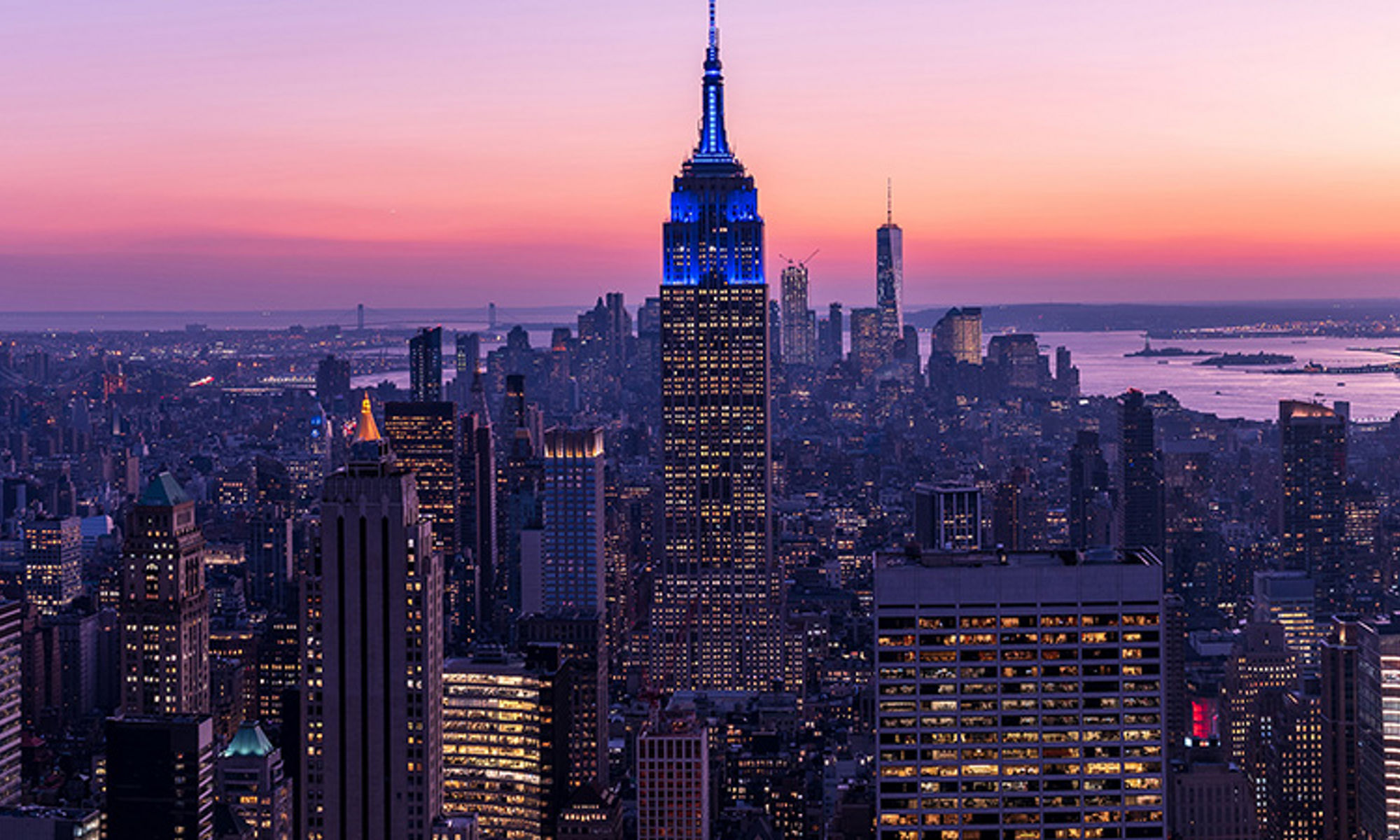 City skyline at dusk