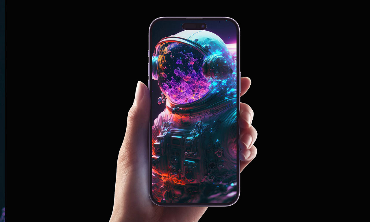 a phone with an astronaut on the screen