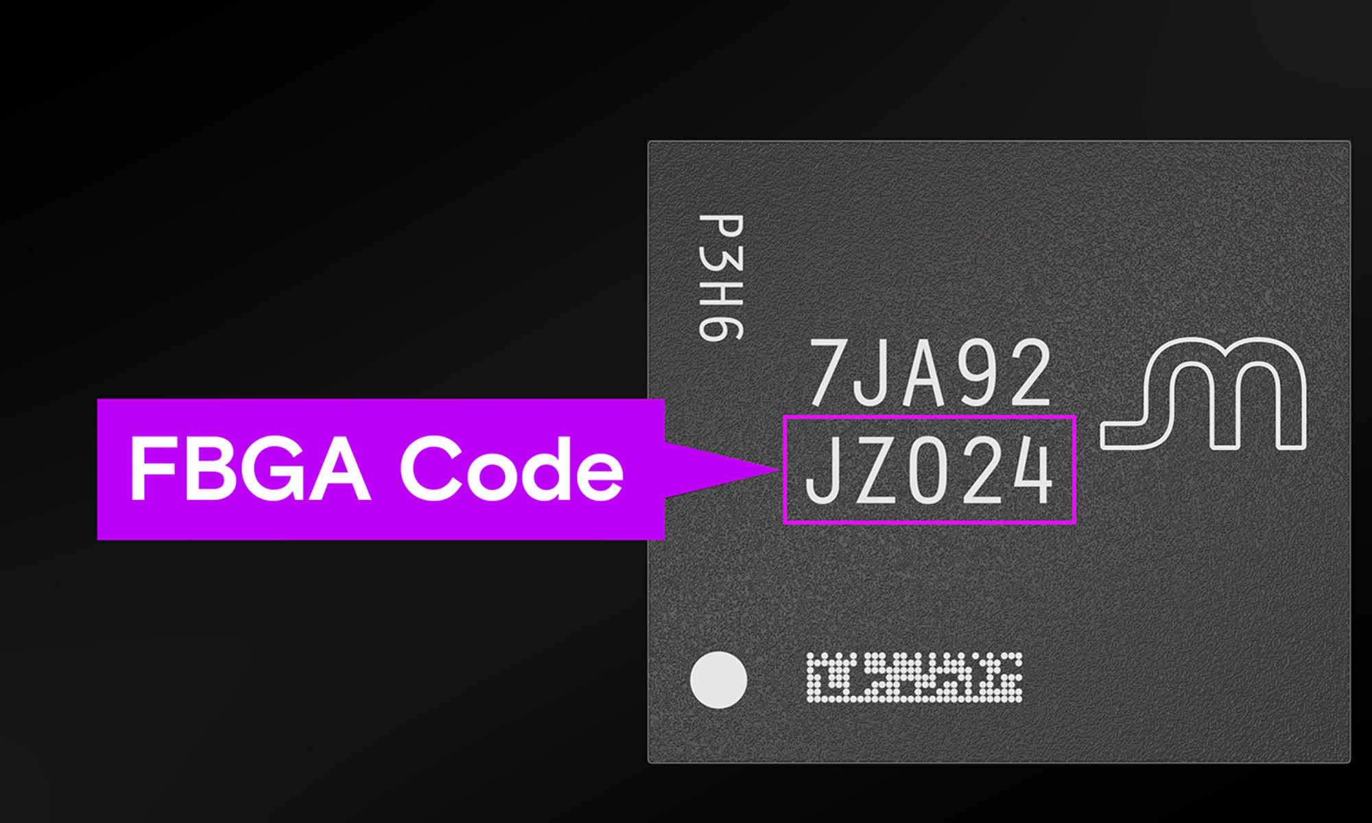 FBGA code highlighted on a Micron FBGA component