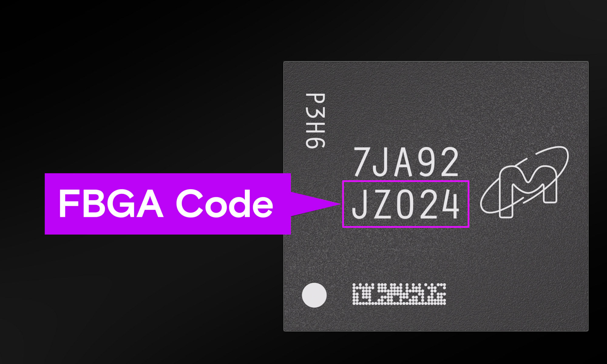 FBGA code highlighted on a Micron FBGA component