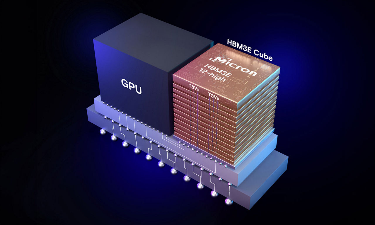 Micron HBM3E multiple chips stacked 