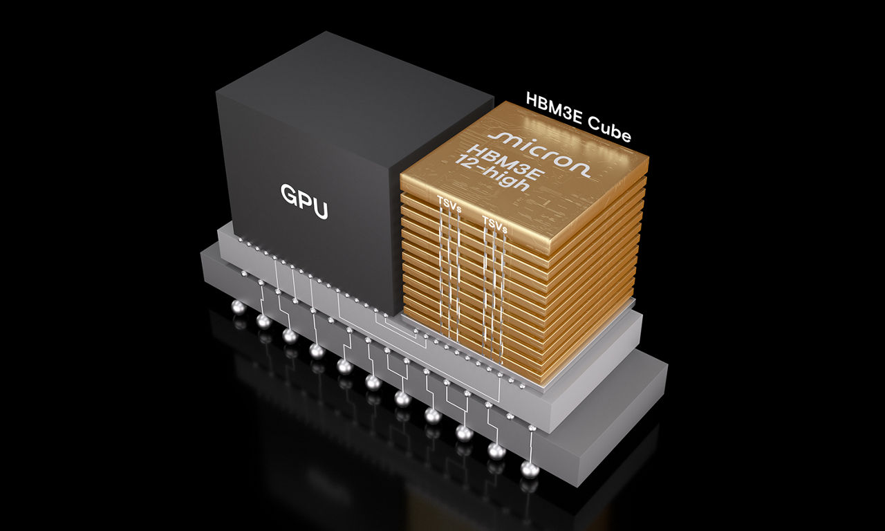 Micron HBM3E multiple chips stacked 