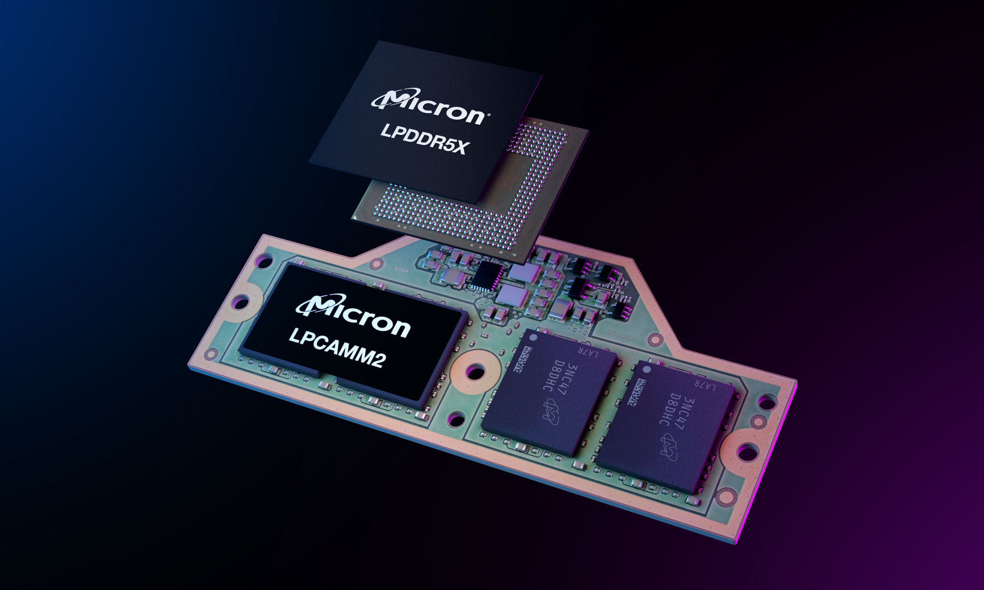 image of LPCAMM2 micron LPDDR5X chip