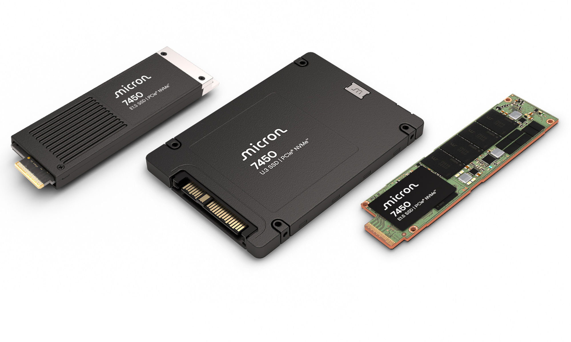 Micron 7450 NVMe SSDs in three form factors