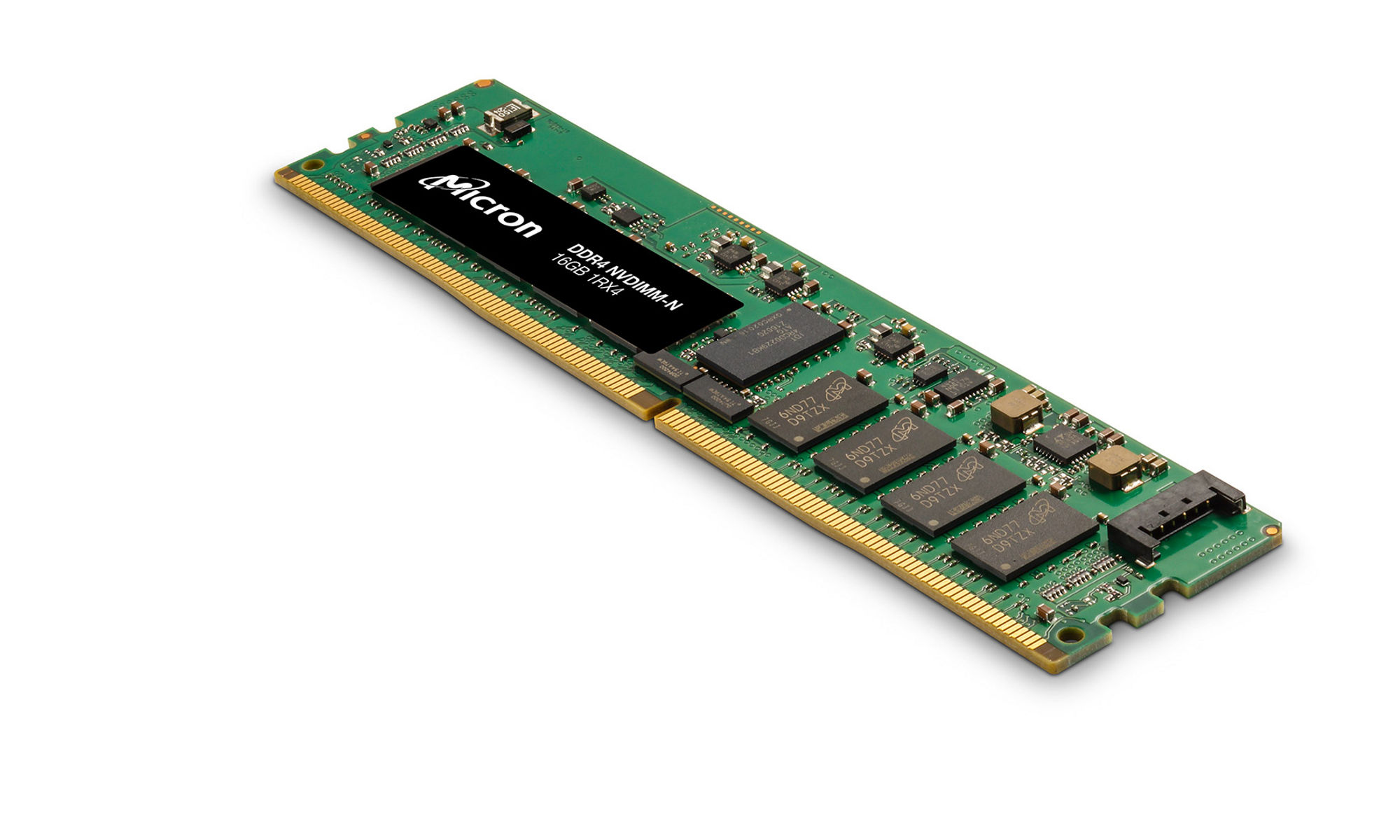 Product shot of Micron DDR4 components on a Micron DDR4 RDIMM 