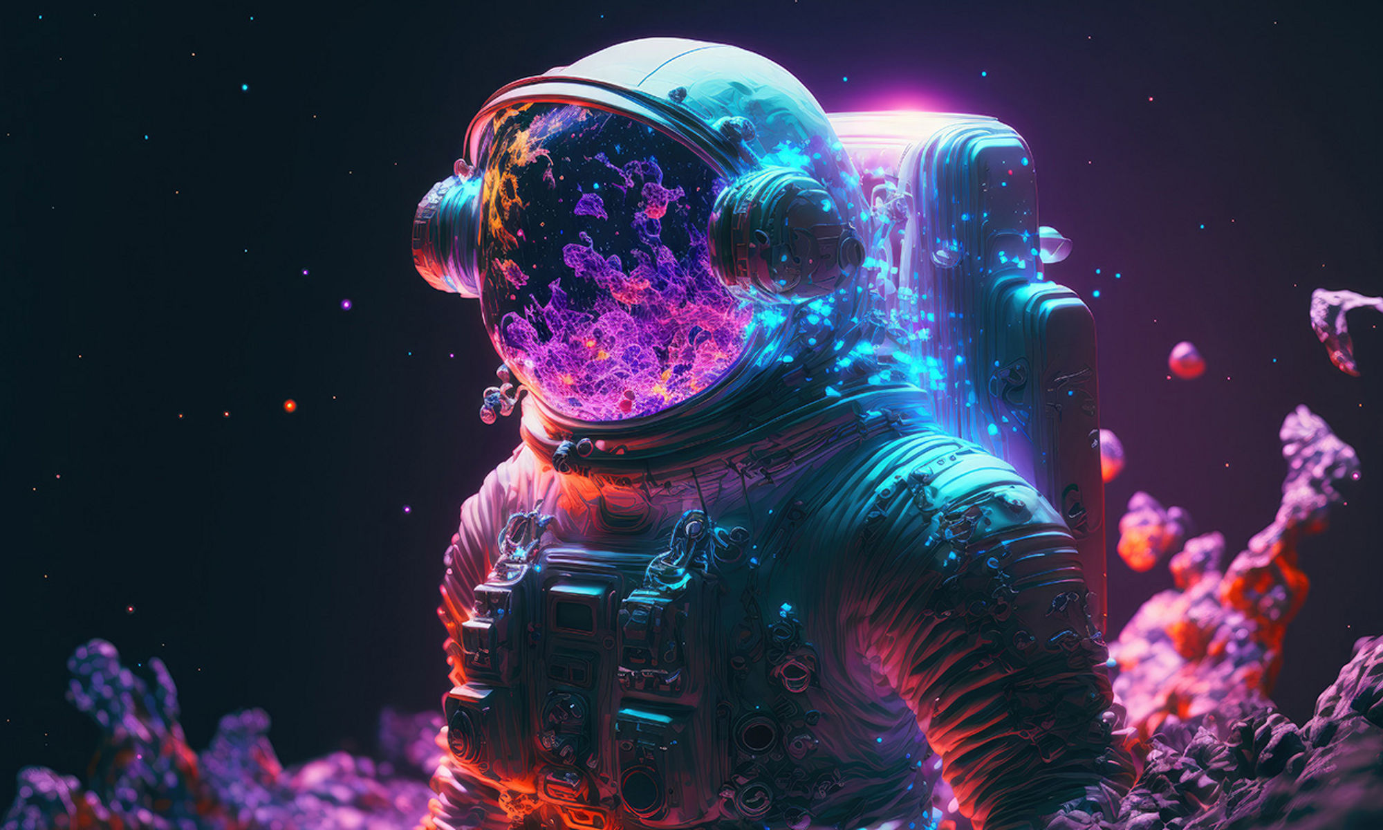 クリスタルでできた宇宙飛行士の3Dイラスト