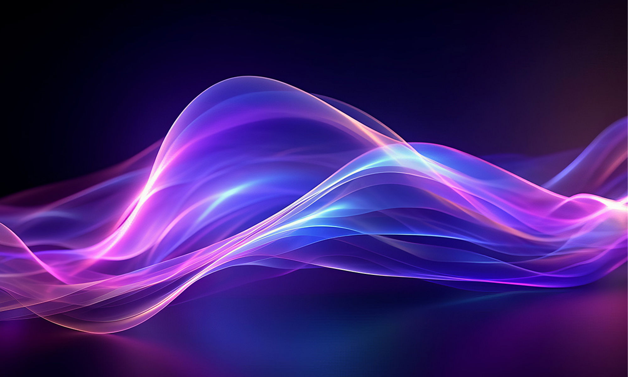 Waves of blue, purple and magenta transluscent colors on a black background