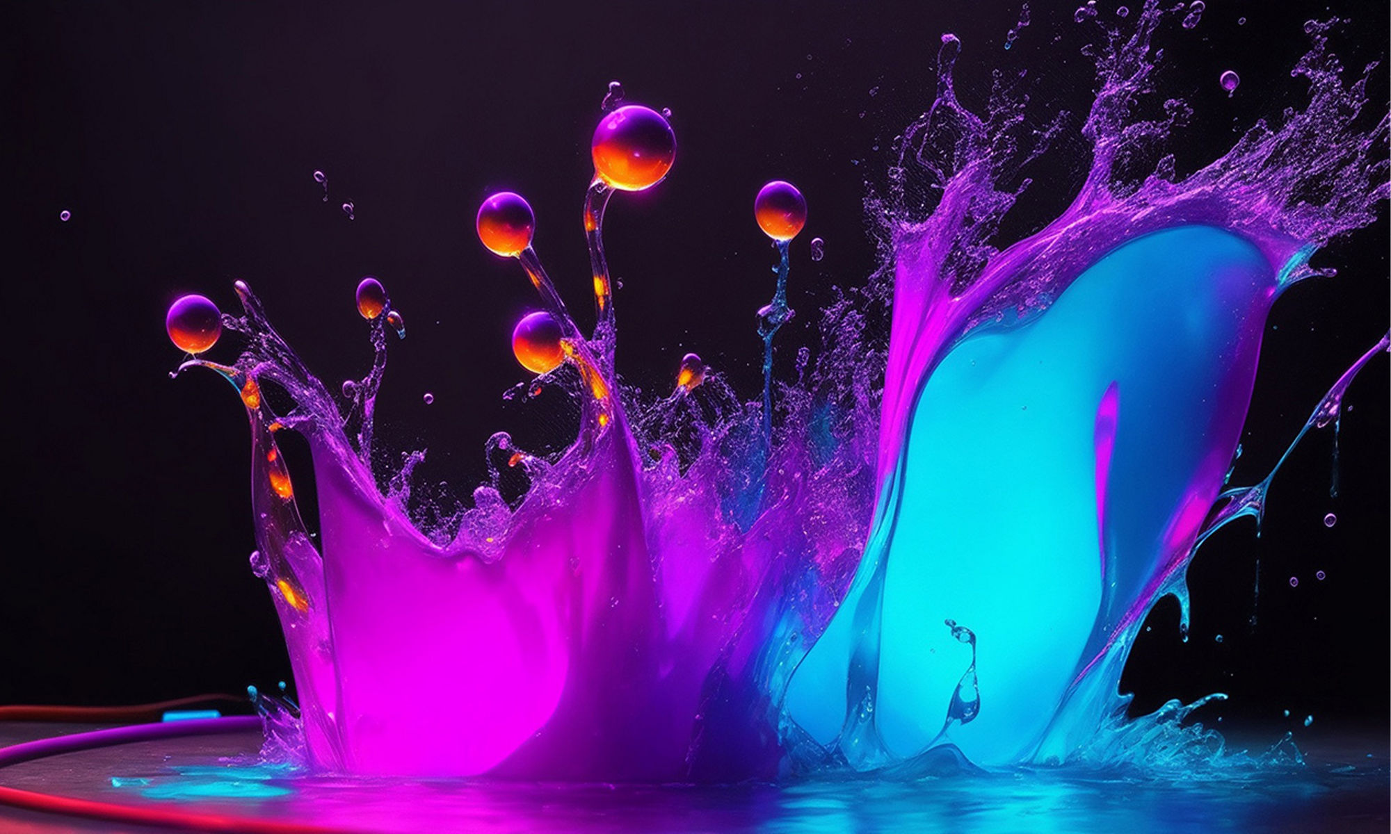 Splash of water on neon background