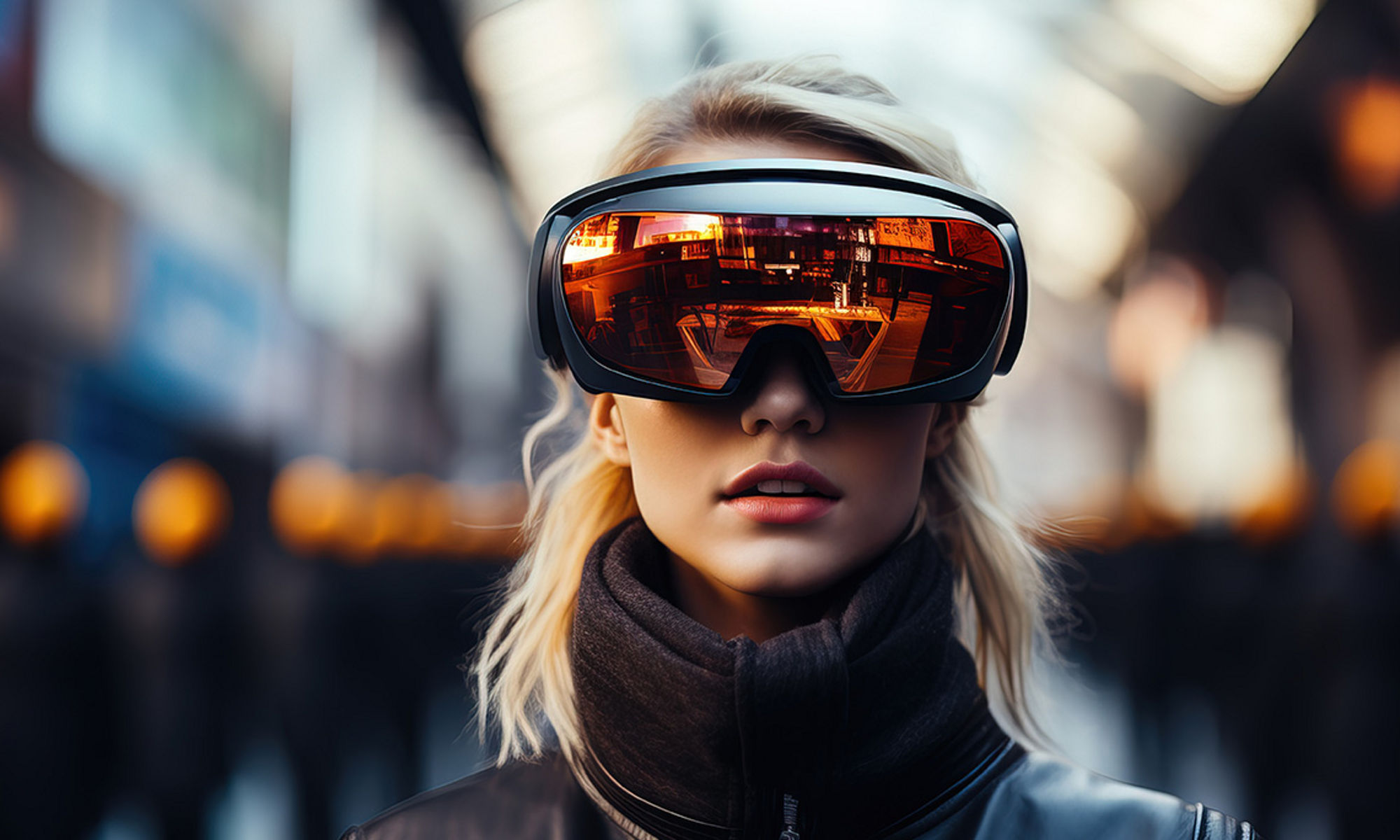 Young female wearing AI goggles