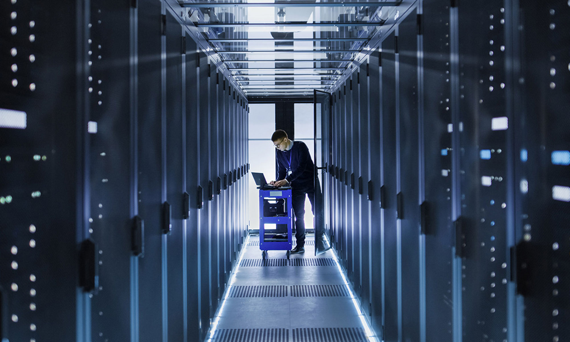 person in a server room