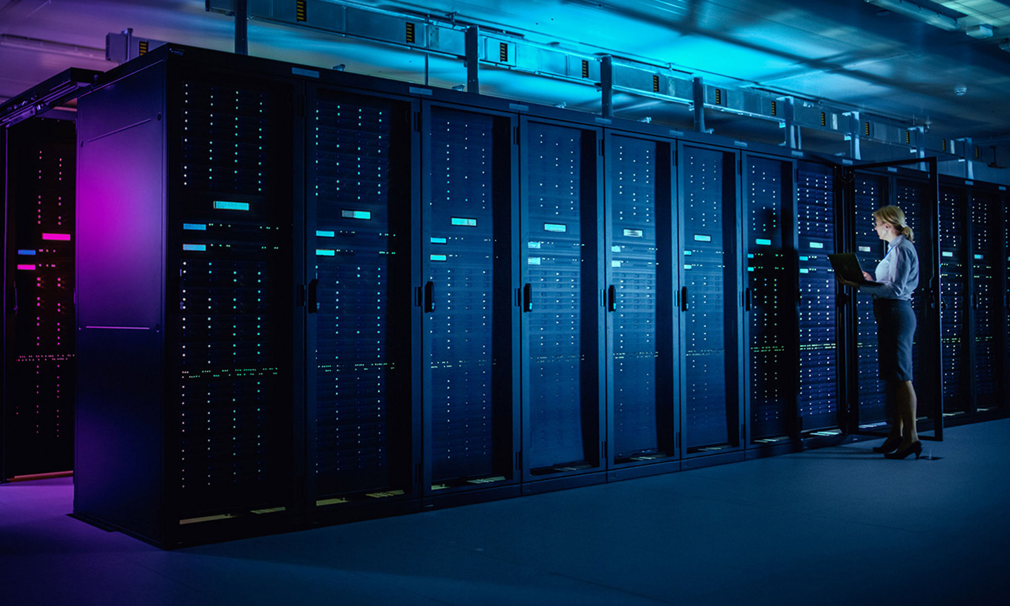 Woman working in a data center