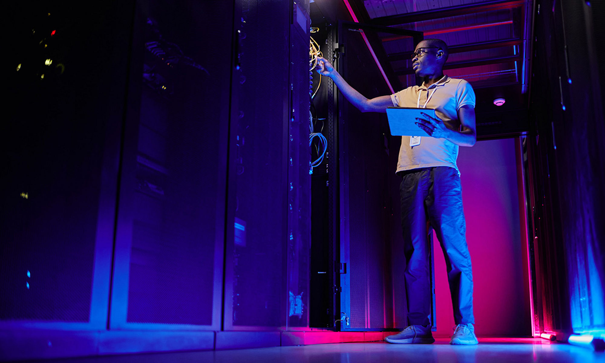 Man working on a server