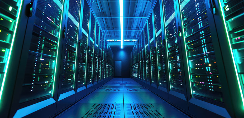 Data center room with server racks