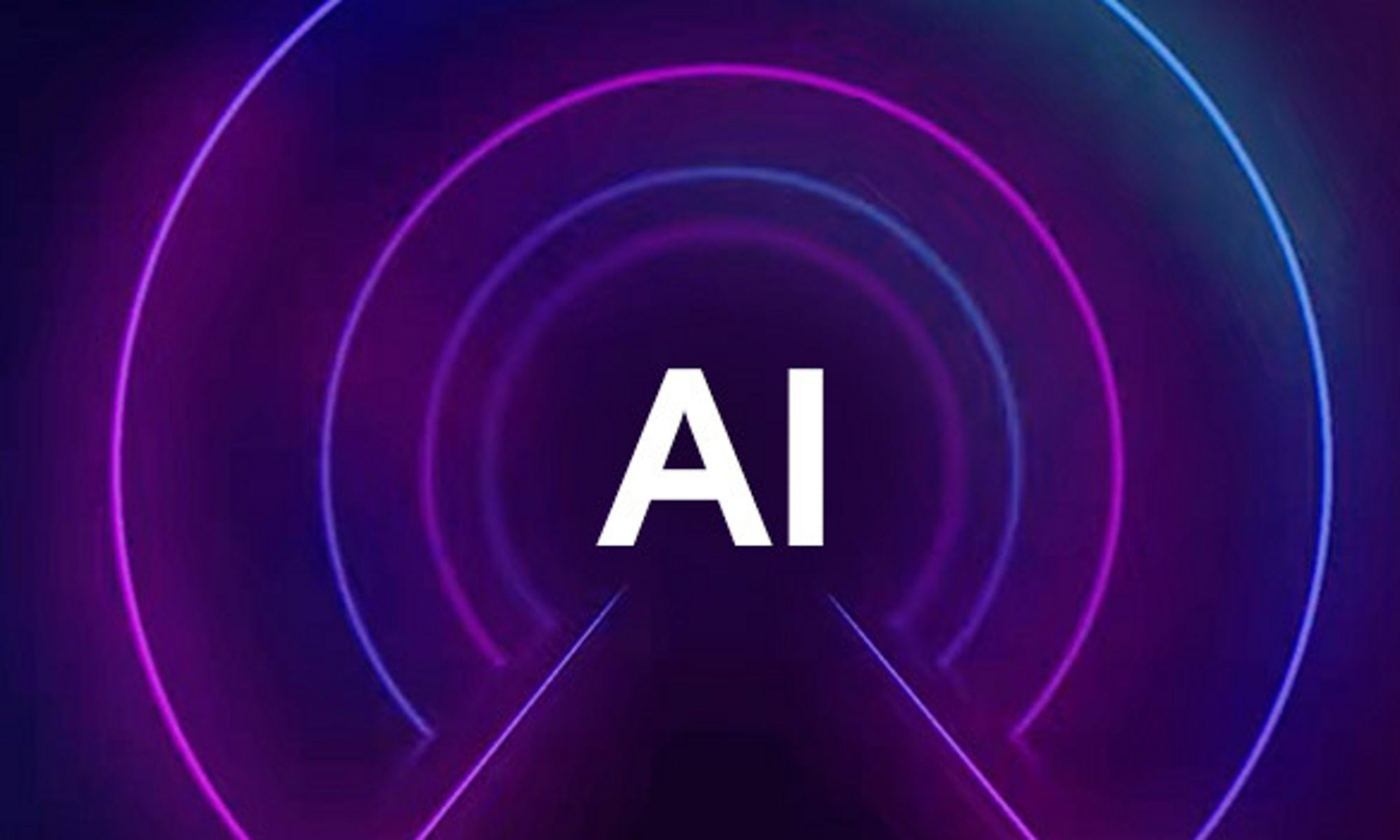 青、紫、ピンクの円、中央に「AI」のテキストを指し示す線。