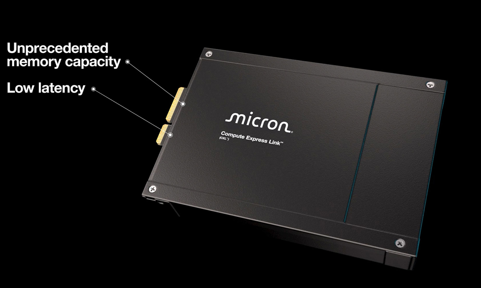 Still shot from video highlighting CXL-based module and calling out unprecedented memory capacity and low latency